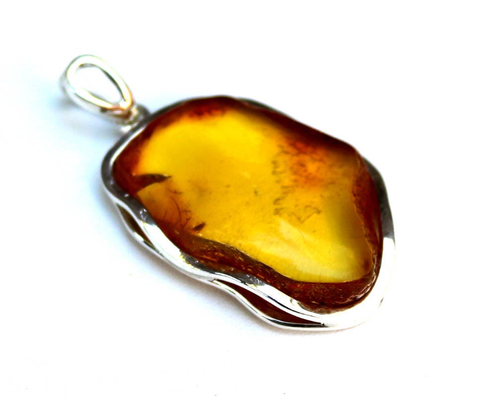 Baltic Amber Pendant Yellow Natural Untreated 2.34" 15.6 gram 925 Silver