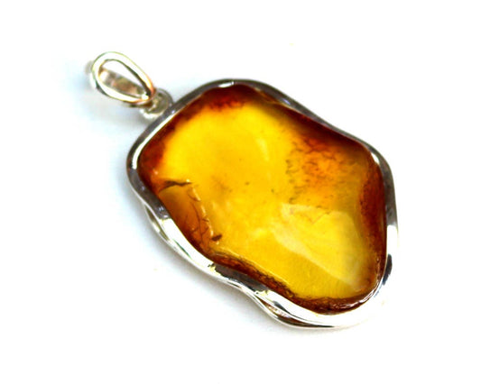 Baltic Amber Pendant Yellow Natural Untreated 2.34" 15.6 gram 925 Silver