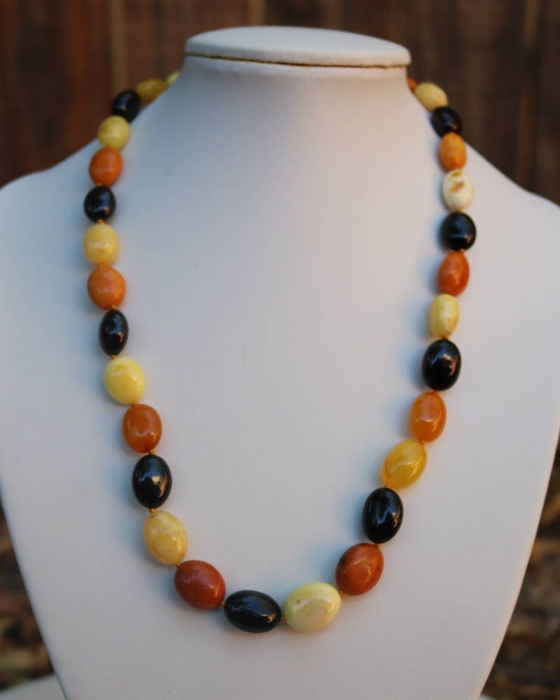 Baltic Amber Multicolor Necklace Olive Beads Natural 17.7" 16.7 gram