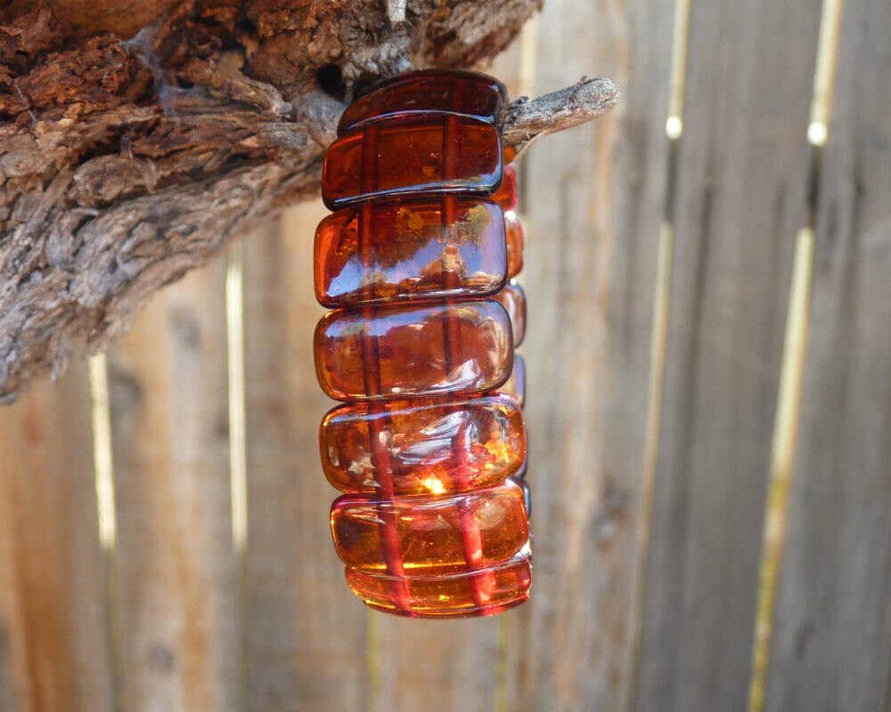 Baltic Amber Bracelet Cognac Beaded Stretch Natural Unisex Jewelry 8" 12.5 gram