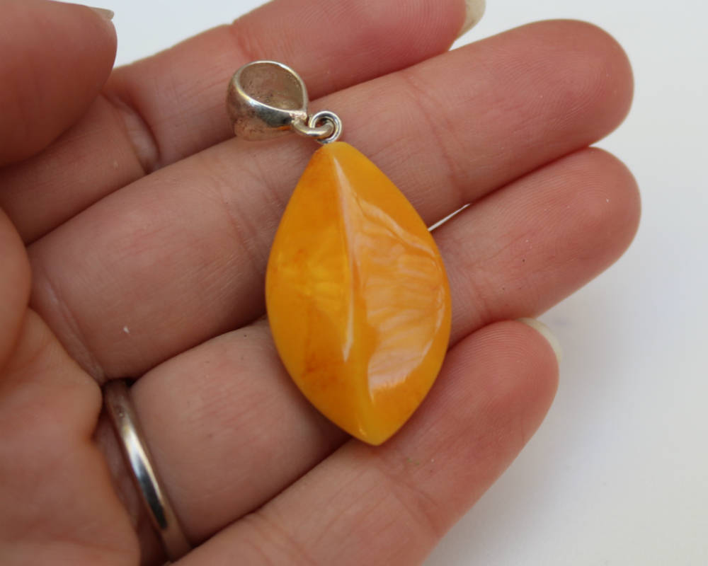 Baltic Amber Pendant Drop Caramel Antique Faceted Unisex Jewelry Natural 1.77" 3.3 gram 925 Silver