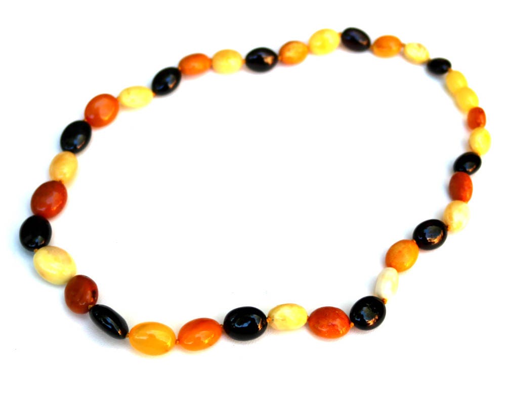 Baltic Amber Multicolor Necklace Olive Beads Natural 17.7" 16.7 gram