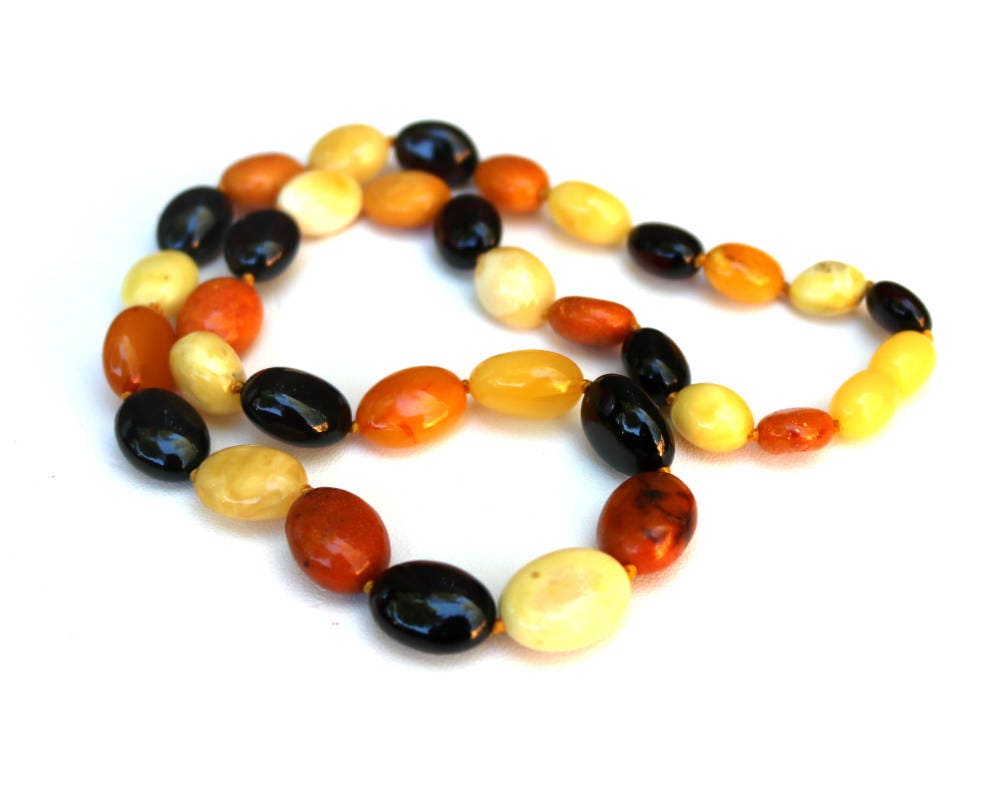 Baltic Amber Multicolor Necklace Olive Beads Natural 17.7" 16.7 gram