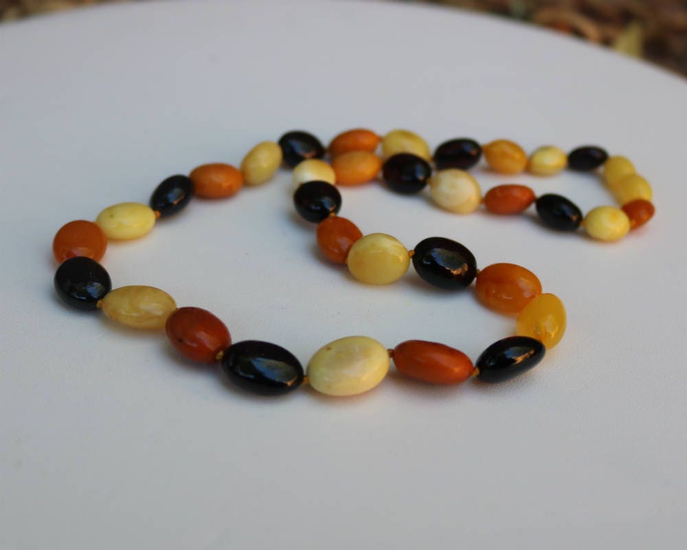 Baltic Amber Multicolor Necklace Olive Beads Natural 17.7" 16.7 gram