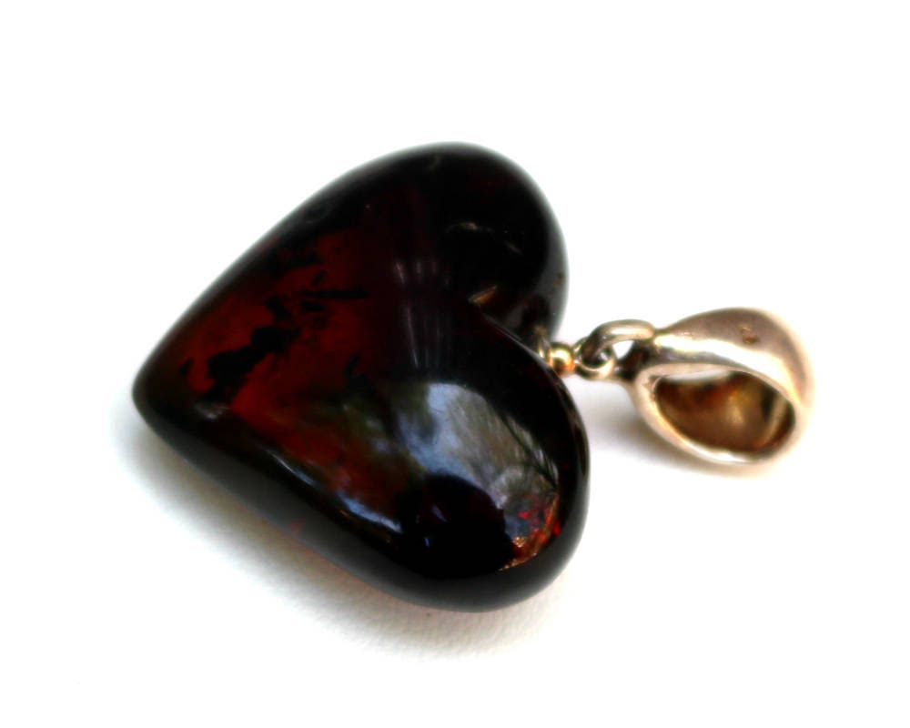 Baltic Amber Heart Cherry Pendant Natural Jewelry 1.44" 5.4 gram