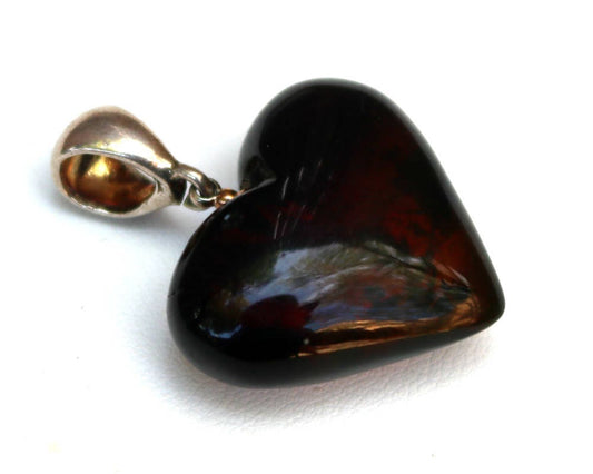 Baltic Amber Heart Cherry Pendant Natural Jewelry 1.44" 5.4 gram