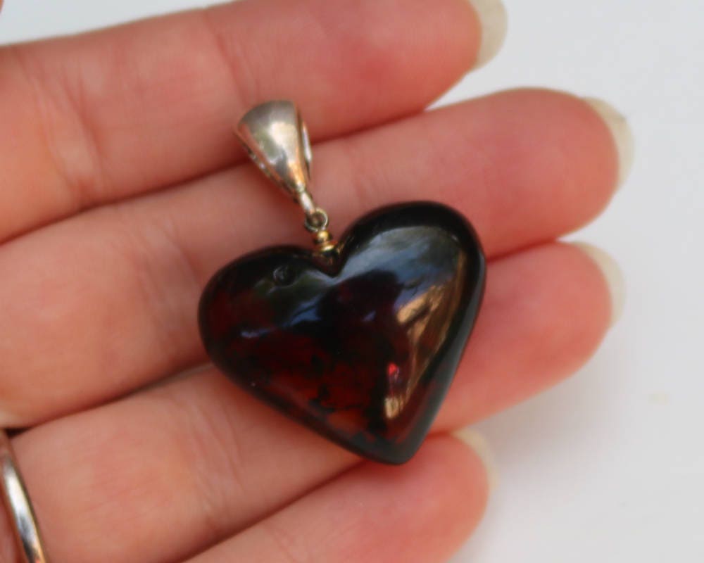 Baltic Amber Heart Cherry Pendant Natural Jewelry 1.44" 5.4 gram