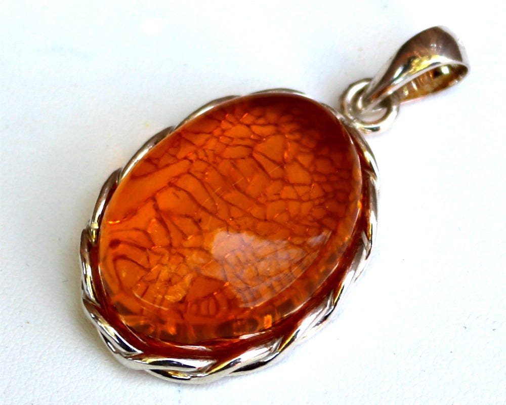 Baltic Amber Pendant Honey Natural Untreated Oval Unisex Jewelry 2" 925 Silver 11.2 gram