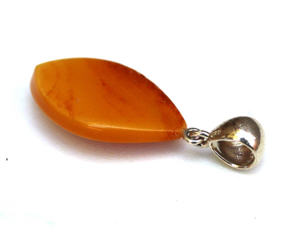 Baltic Amber Pendant Drop Caramel Antique Faceted Unisex Jewelry Natural 1.77" 3.3 gram 925 Silver