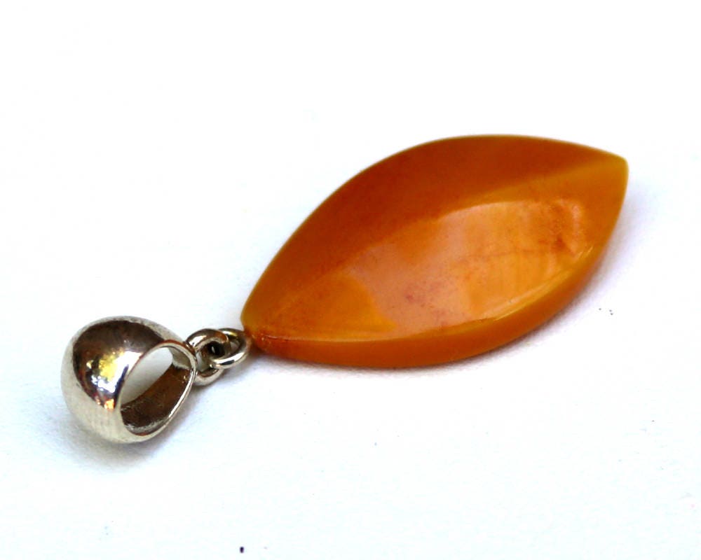 Baltic Amber Pendant Drop Caramel Antique Faceted Unisex Jewelry Natural 1.77" 3.3 gram 925 Silver