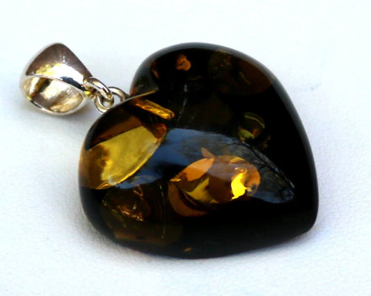 Baltic Amber Heart Pendant Green Sparkling Jewelry 1.43" 5 gram 925 Silver