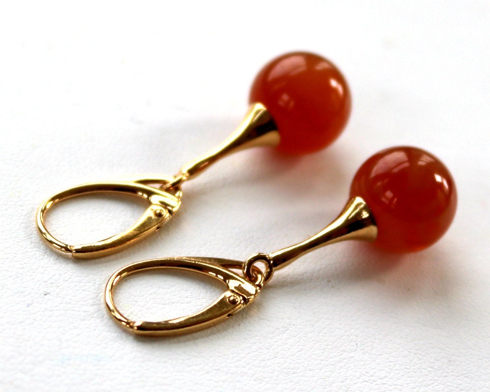 Baltic Amber Earrings Pink Rose Ball Gold Plated Dangling Jewelry 11 mm 1.6" 3.9 gram