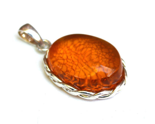 Baltic Amber Pendant Honey Natural Untreated Oval Unisex Jewelry 2" 925 Silver 11.2 gram