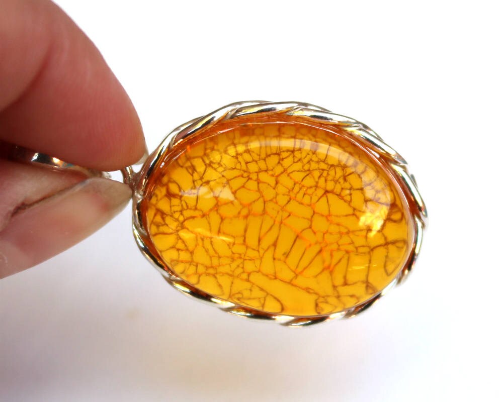 Baltic Amber Pendant Honey Natural Untreated Oval Unisex Jewelry 2" 925 Silver 11.2 gram