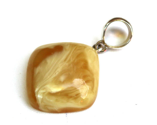 Baltic Amber Pendant Butterscotch Cushion Milky Unisex Jewelry 1.76" 6.1 gram 925 Silver