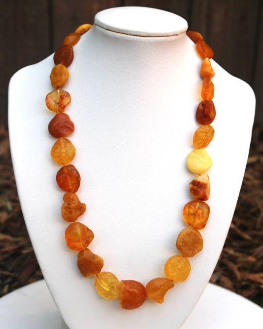 Baltic Amber Necklace Nodules Drops Natural Untreated Healing Caramel Jewelry 20" 32.7 gram