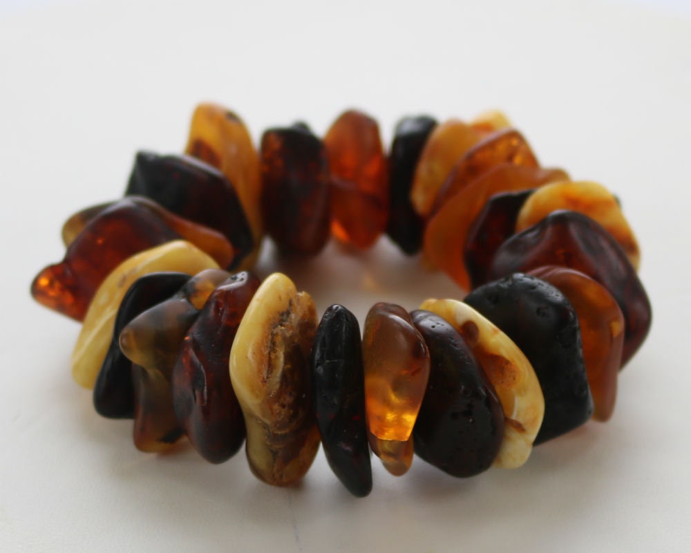 Baltic Amber Bracelet Chunky Multicolor Raw Beads Natural Untreated Unisex Jewelry 7.5" 79.1 gram