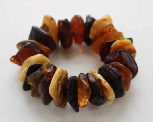 Baltic Amber Bracelet Chunky Multicolor Raw Beads Natural Untreated Unisex Jewelry 7.5" 79.1 gram