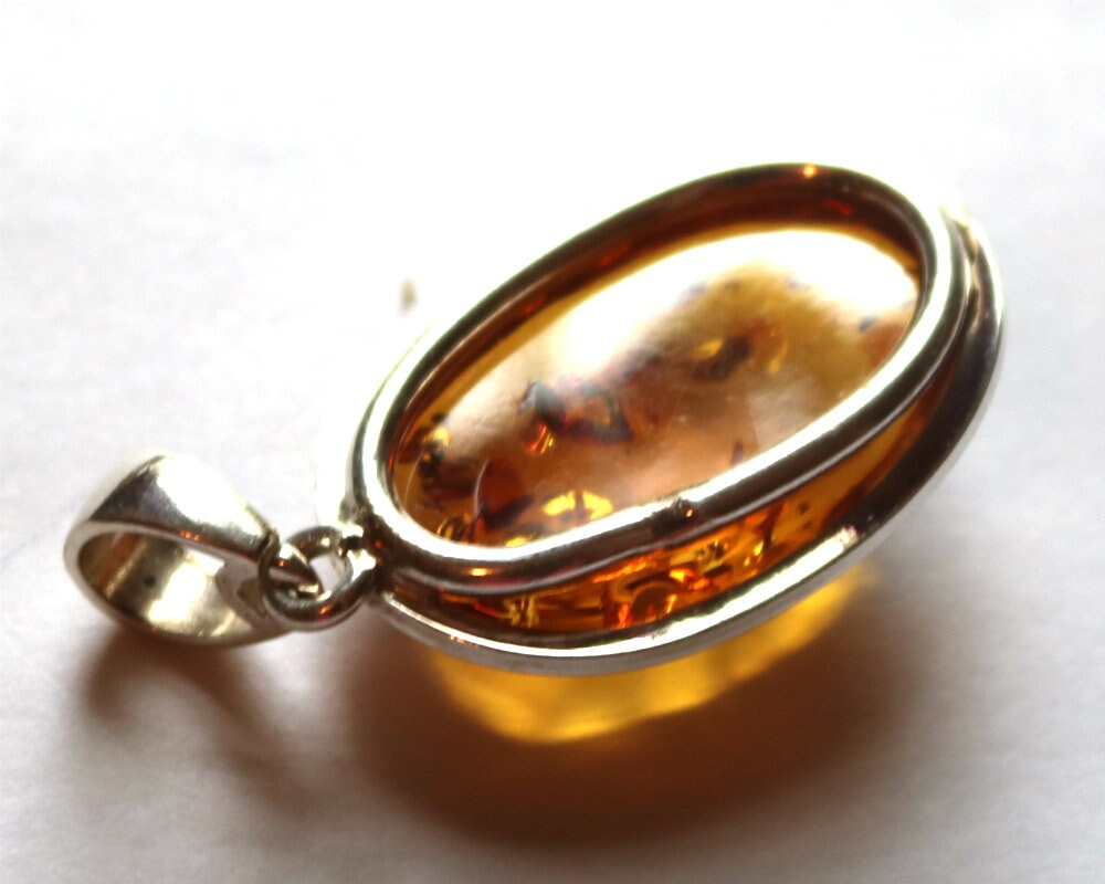 Baltic Amber Pendant Honey Natural Sparkling Unisex Jewelry 1.8" 10.2 gram 926 Silver