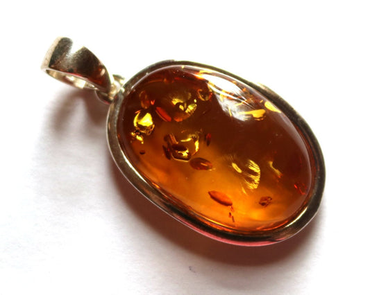 Baltic Amber Pendant Honey Natural Sparkling Unisex Jewelry 1.8" 10.2 gram 926 Silver