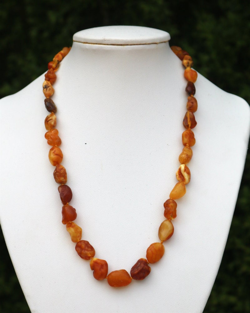 Baltic Amber Necklace Nodules Drops Natural Untreated Caramel Jewelry 18" 13.8 gram