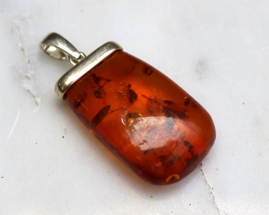 Baltic Amber Pendant Cognac Natural Untreated Unisex Jewelry 1.89" 8.5 gram 925 Silver