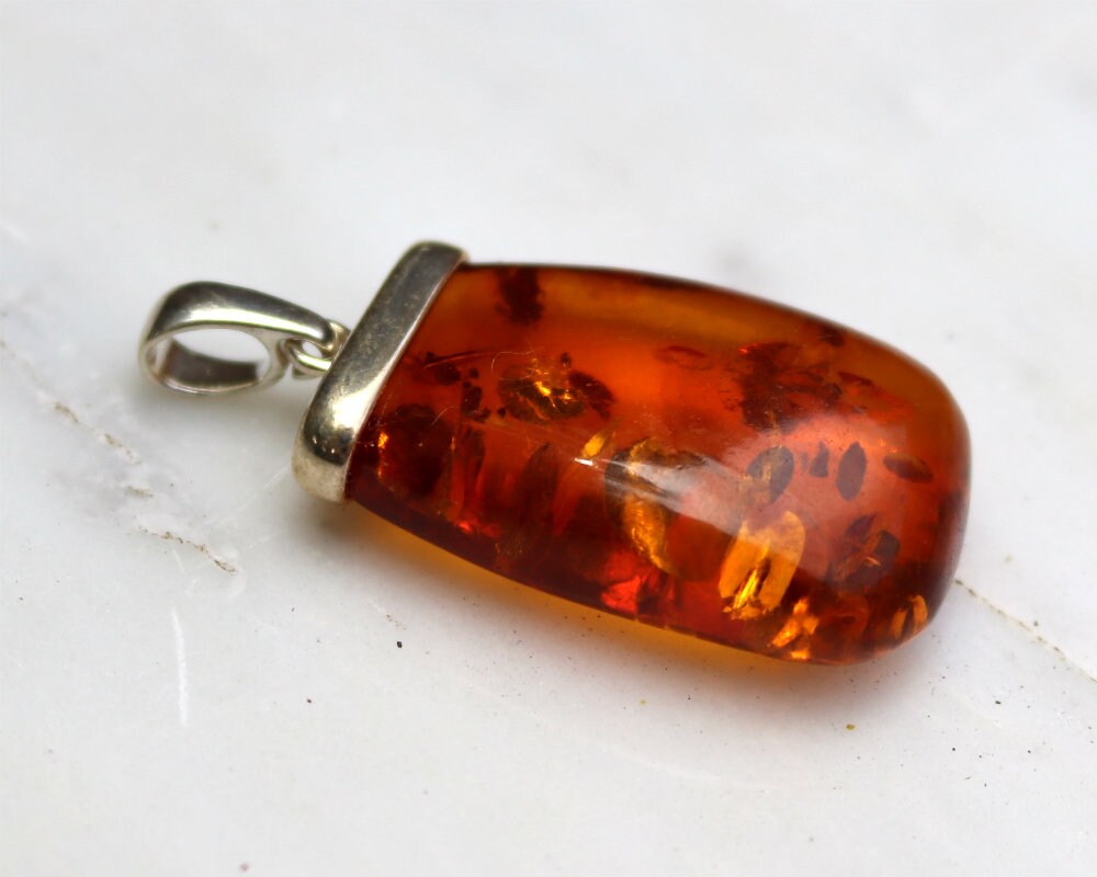 Baltic Amber Pendant Cognac Natural Untreated Unisex Jewelry 1.89" 8.5 gram 925 Silver