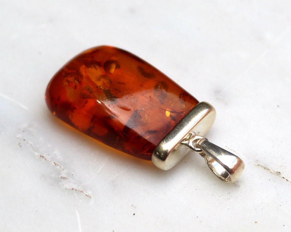 Baltic Amber Pendant Cognac Natural Untreated Unisex Jewelry 1.89" 8.5 gram 925 Silver