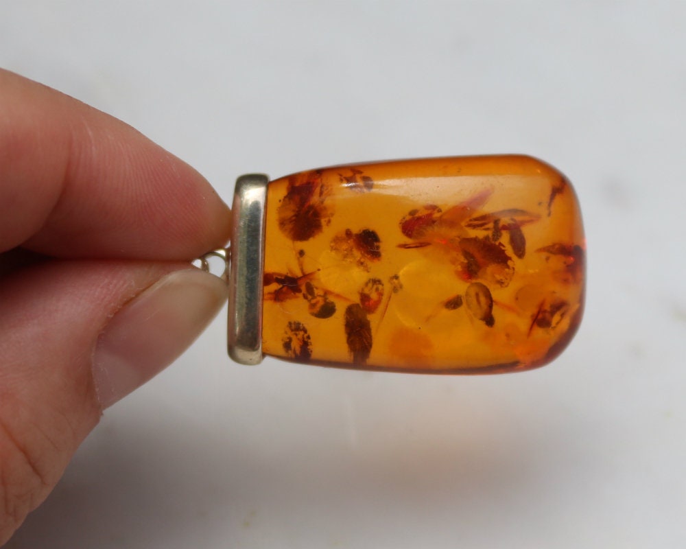 Baltic Amber Pendant Cognac Natural Untreated Unisex Jewelry 1.89" 8.5 gram 925 Silver