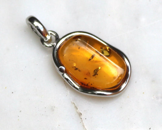 Baltic Amber Honey Pendant Natural Unisex 1.64" 6.7 gram 925 Silver