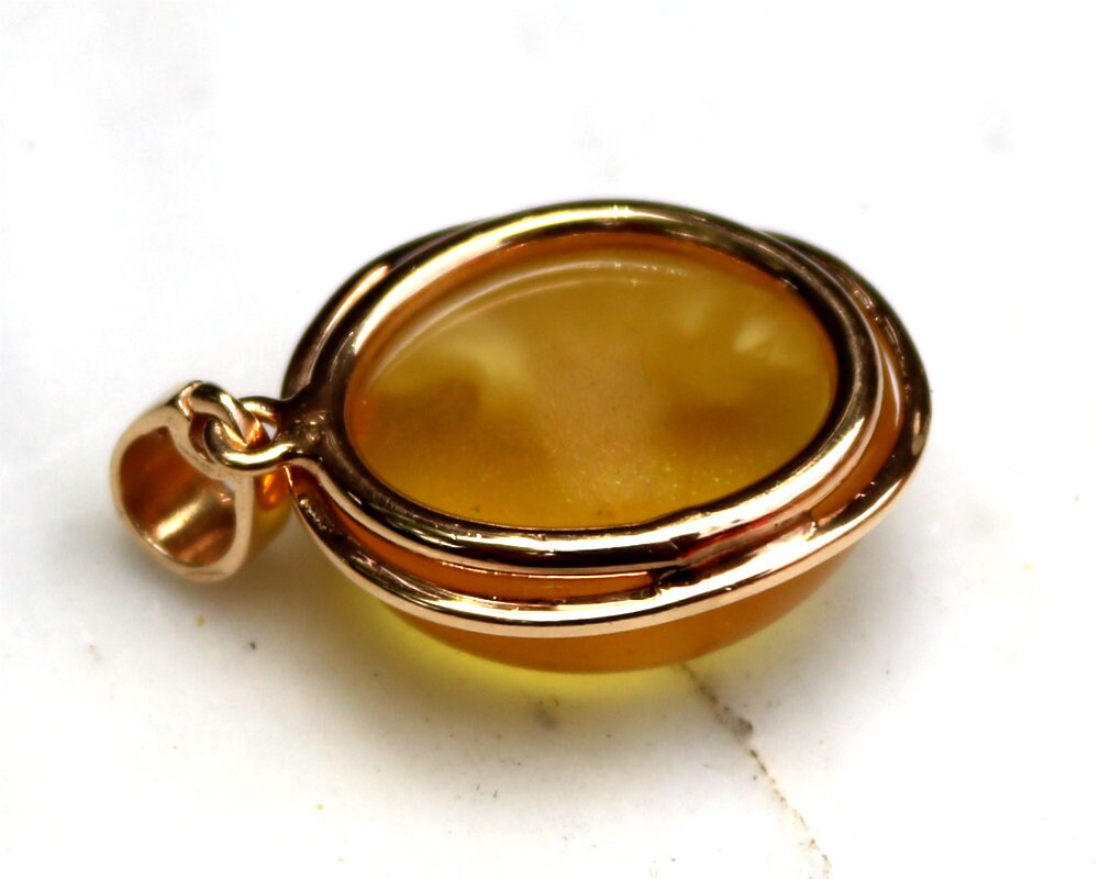 Baltic Amber Pendant Yellow Cloudy Lemon Jewelry Natural Untreated Gold Plated 1.72" 11.9 gram 925 Silver