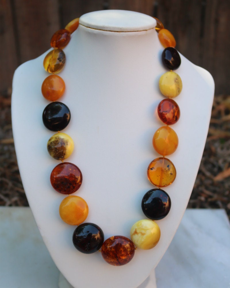 Baltic Amber Necklace Multicolor Calibrated Round Beaded Natural Unisex 19.5″ 65.6 gram