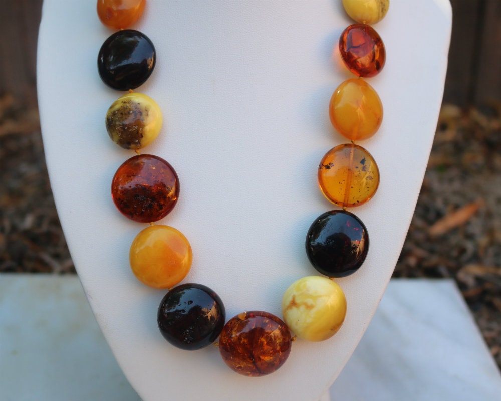 Baltic Amber Necklace Multicolor Calibrated Round Beaded Natural Unisex 19.5″ 65.6 gram