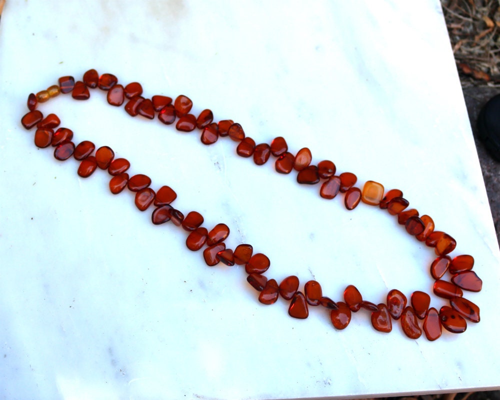 Baltic Amber Necklace Cognac Sea-Buckthorn Beads Natural Jewelry 24.4" 40.1 gram