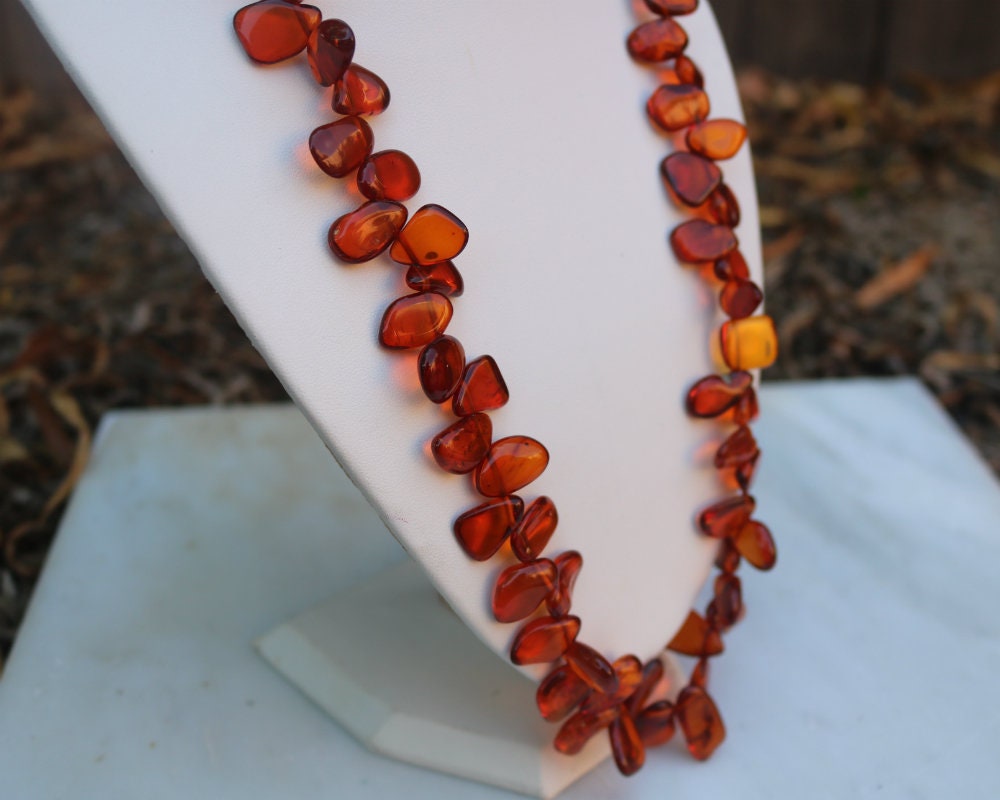 Baltic Amber Necklace Cognac Sea-Buckthorn Beads Natural Jewelry 24.4" 40.1 gram