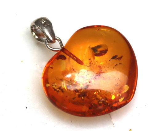 Baltic Amber Honey Heart Pendant Carved Natural Untreated 1.18" 2.5 gram