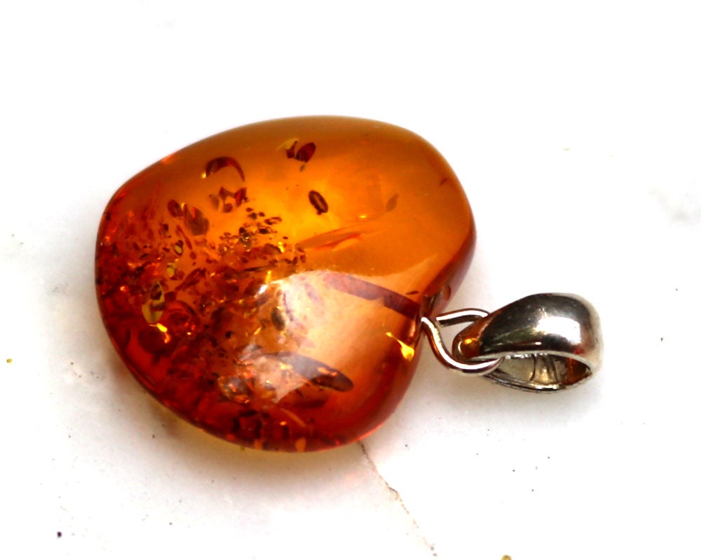 Baltic Amber Honey Heart Pendant Carved Natural Untreated 1.18" 2.5 gram