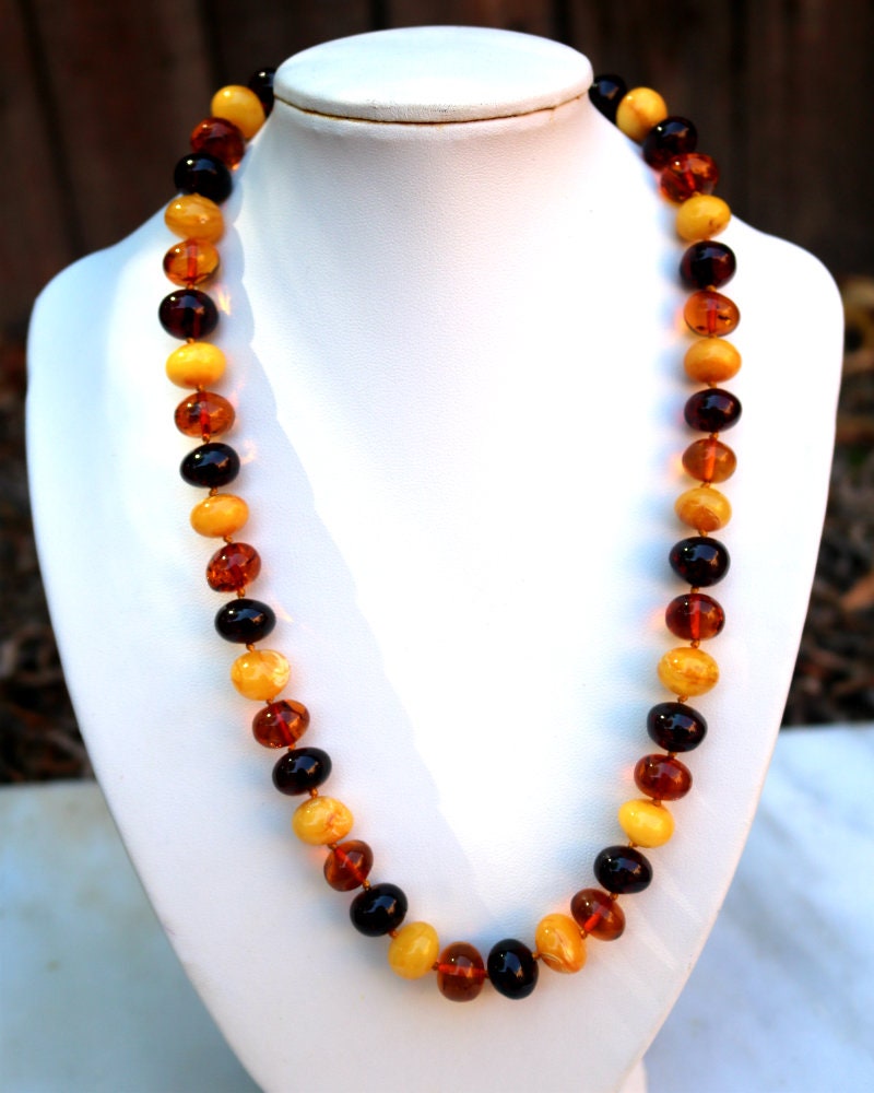 Baltic Amber Multicolor Necklace Baroque Beads Natural 19.7" 32.4 gram