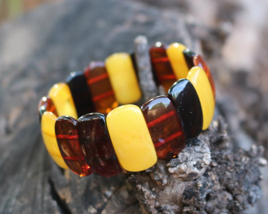 Baltic Amber Bracelet Multicolor Natural Beaded Stretch 20.4 gram