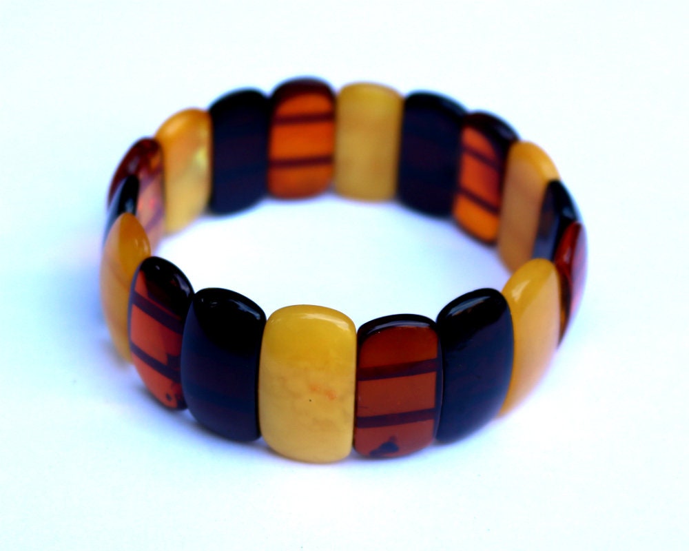 Baltic Amber Bracelet Multicolor Natural Beaded Stretch 20.4 gram