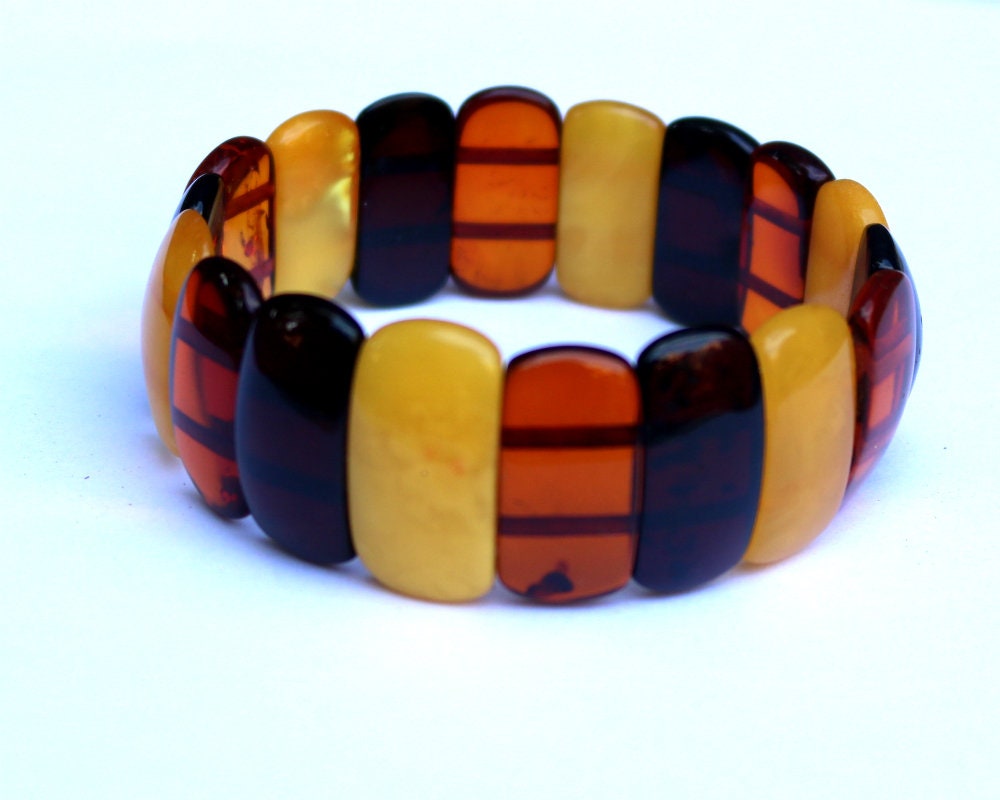 Baltic Amber Bracelet Multicolor Natural Beaded Stretch 20.4 gram