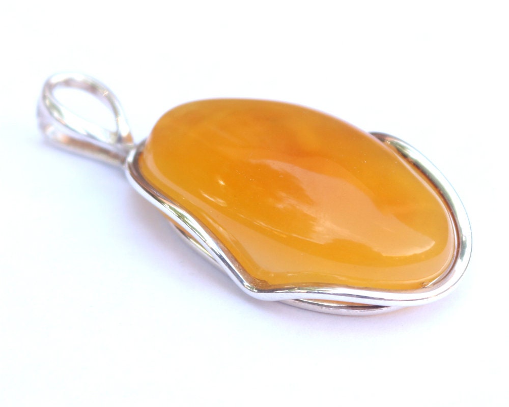 Baltic Amber Pendant Butterscotch Natural Untreated Jewelry Unisex 2.44" 18.3 gram 925 Silver