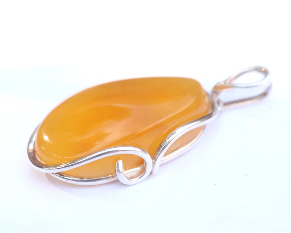 Baltic Amber Pendant Butterscotch Natural Untreated Jewelry Unisex 2.44" 18.3 gram 925 Silver