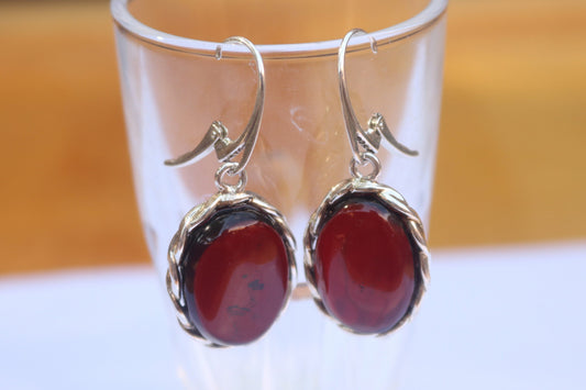 Baltic Amber Earring Cherry Natural Dangling Oval Jewelry 1.69" 7.7 gram 925 Silver