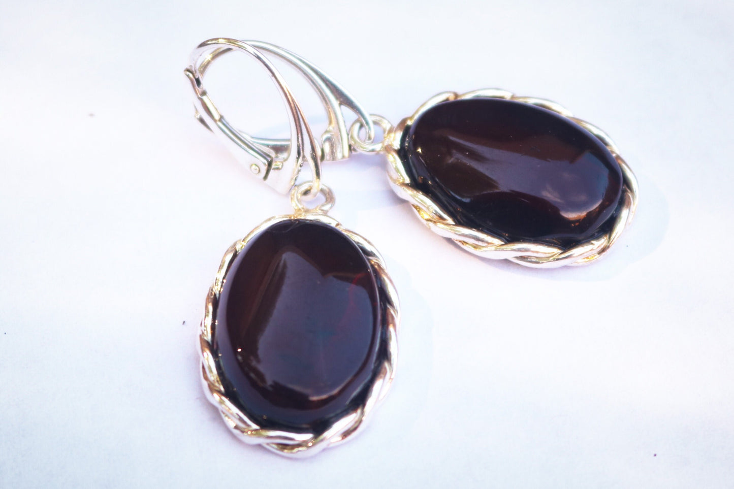 Baltic Amber Earring Cherry Natural Dangling Oval Jewelry 1.69" 7.7 gram 925 Silver