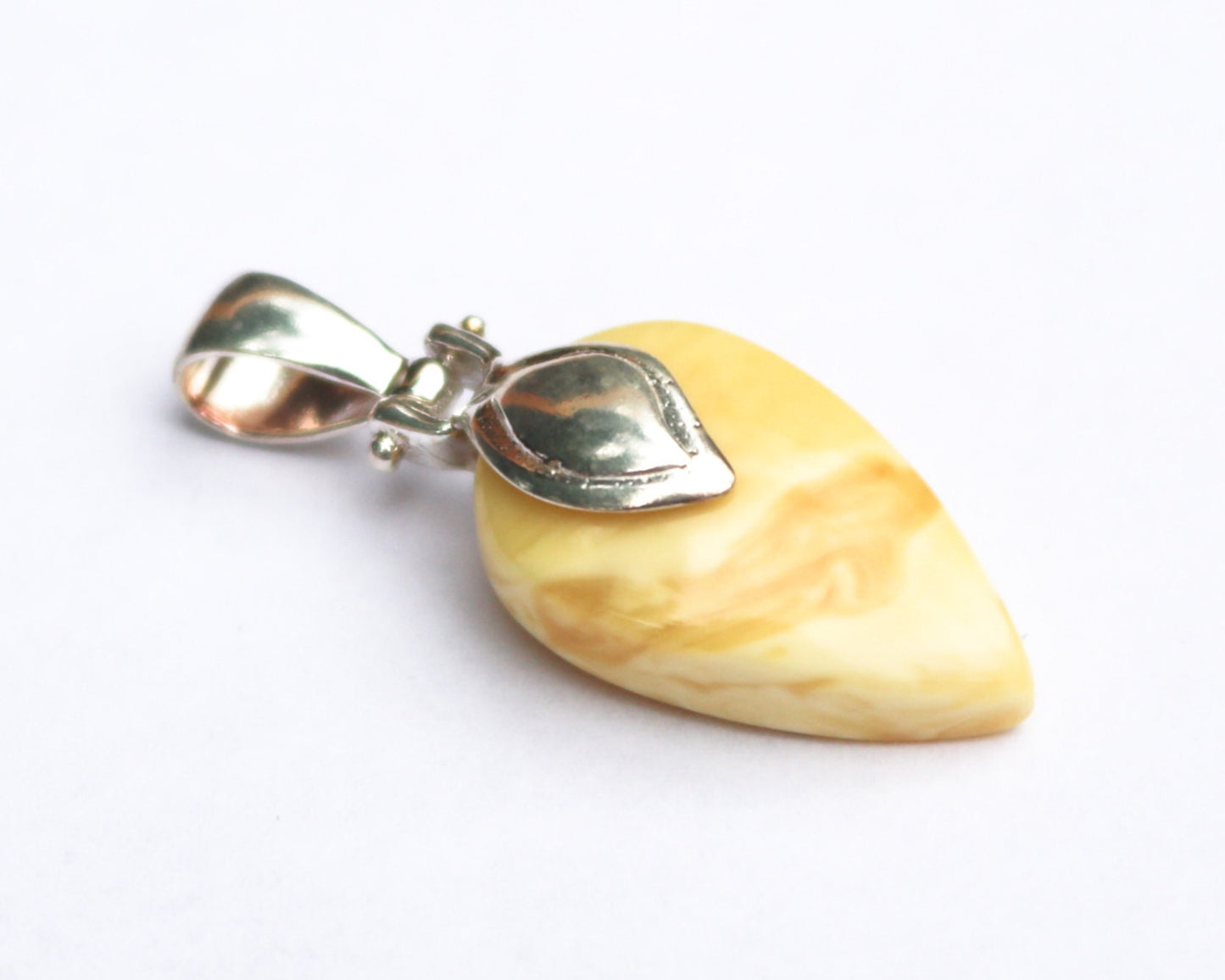 Baltic Amber Pendant Butterscotch Natural Yellow Untreated Unisex Jewelry 1.49″ 3.9 gram 925 Silver