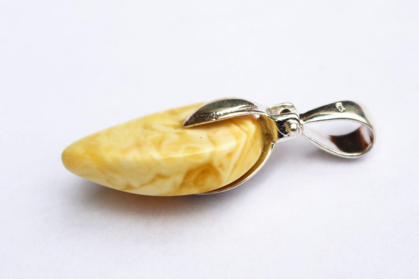 Baltic Amber Pendant Butterscotch Natural Yellow Untreated Unisex Jewelry 1.49″ 3.9 gram 925 Silver