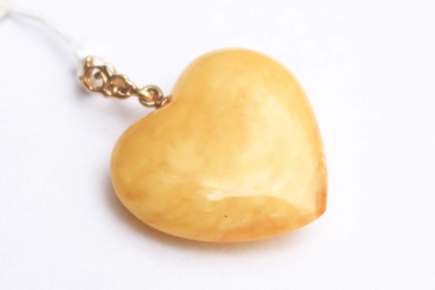 Baltic Amber Heart Pendant Butterscotch Natural Milky Jewelry 1.43" 14k Gold 4 gram