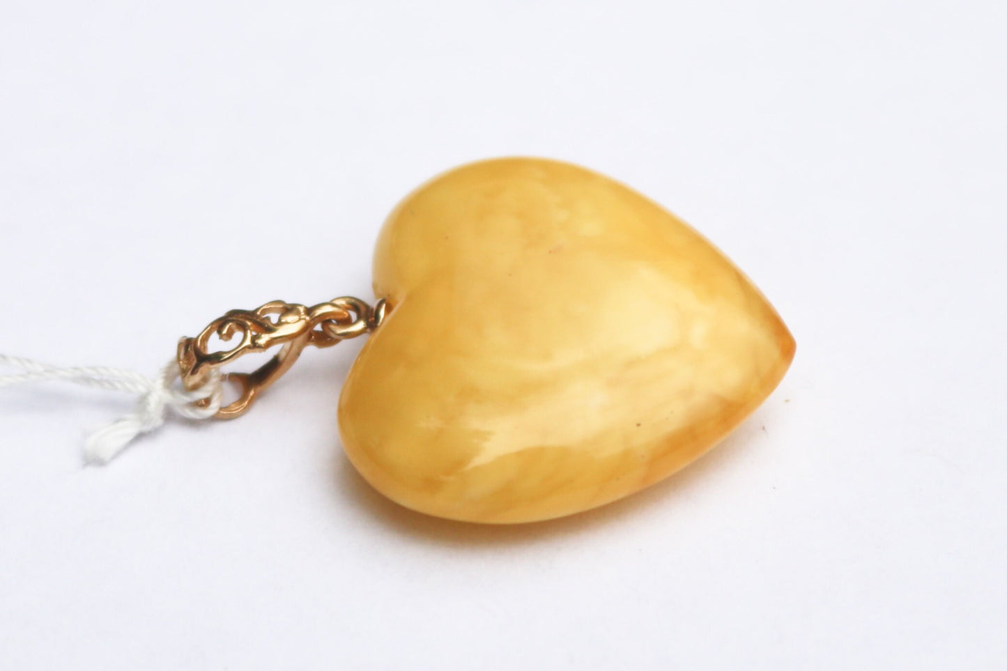 Baltic Amber Heart Pendant Butterscotch Natural Milky Jewelry 1.43" 14k Gold 4 gram