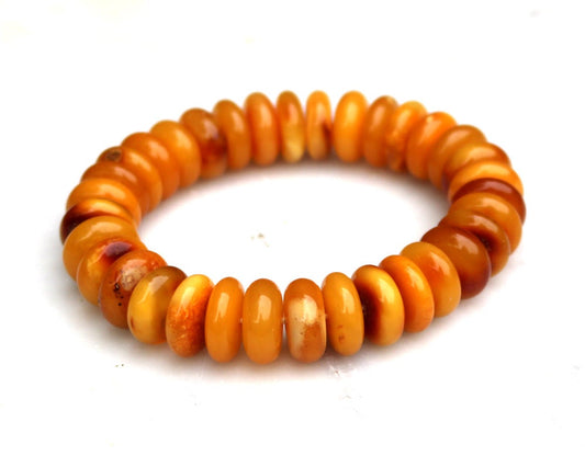 Baltic Amber Bracelet Antique Butterscotch Rondelle Beads Natural Yolk Unisex 31 gram